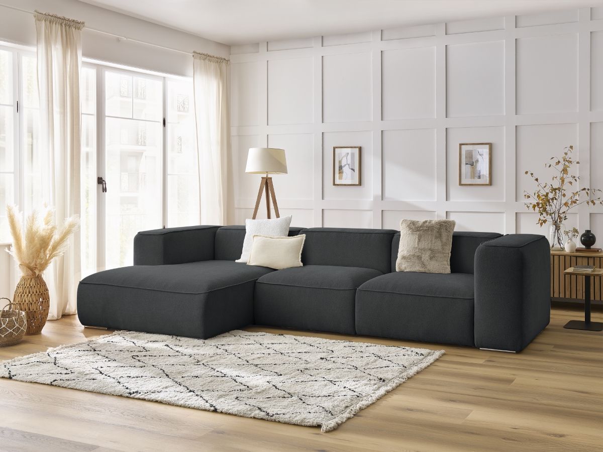 Bobochic Zephyr Ecksofa 349 × 165 cm Strukturstoff Dunkelgrau Ecke links