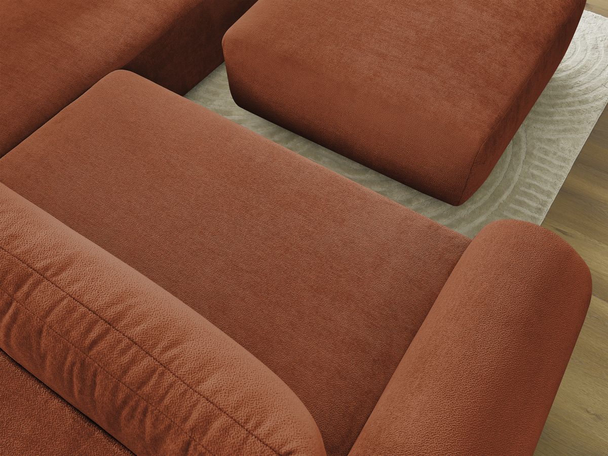 Bobochic Lucien Ecksofa mit Schlaffunktion und Bettkasten und Pouf 296 × 198 cm Stoff Orange Ecke rechts