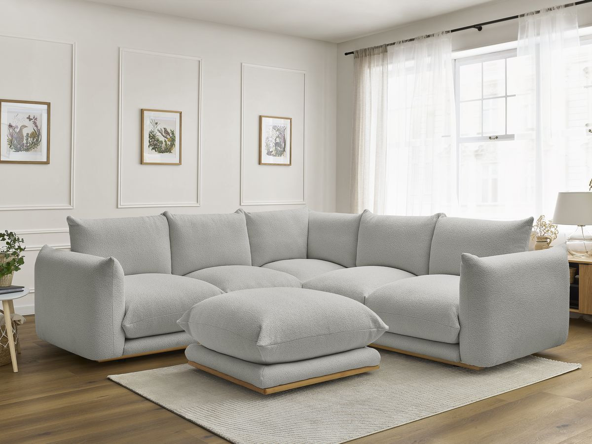 Bobochic Ernest Ecksofa mit Pouf Bouclé-Stoff Hellgrau