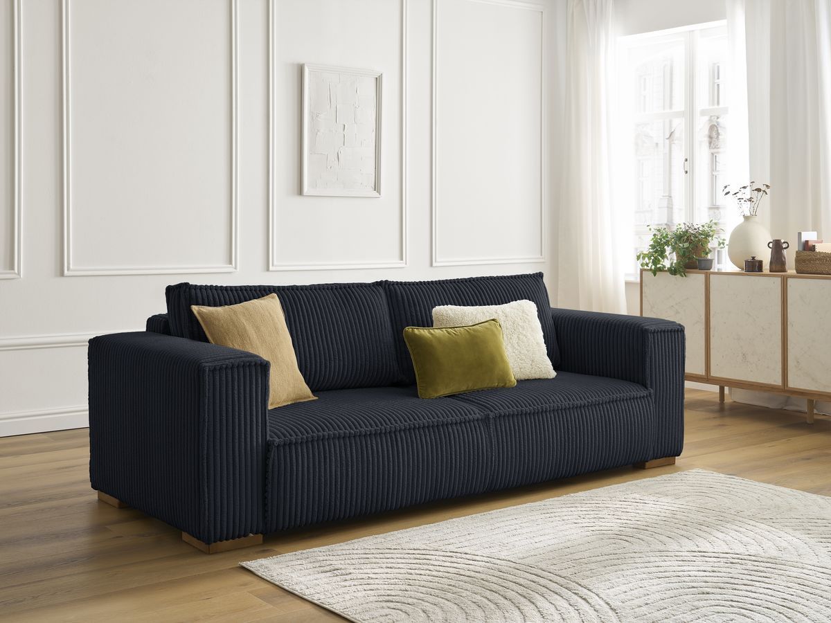 Bobochic Chelsea Sofa 3-Sitzer Breitcord weich Schwarz