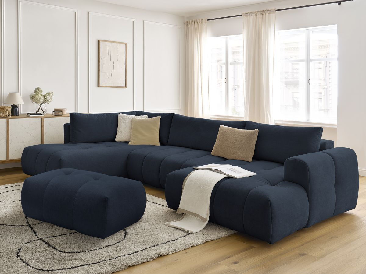 Bobochic Fuji Wohnlandschaft mit Pouf Stoff Dunkelblau Ecke rechts