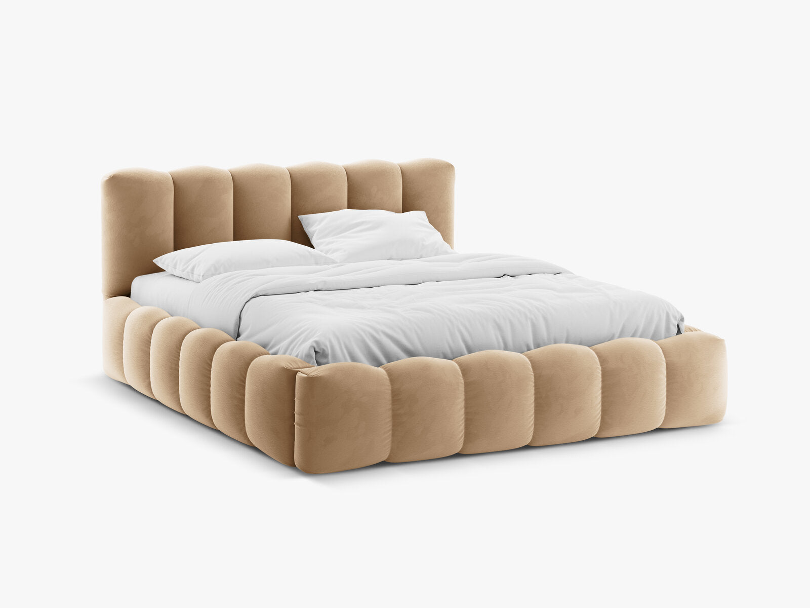 Micadoni Stauraumbett mit Kopfteil Lupine Samt Paris Sand 160x200