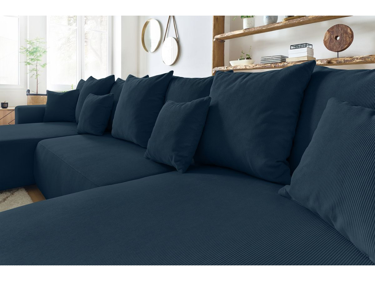 Bobochic Envy Wohnlandschaft mit Pouf Cordsamt Dunkelblau