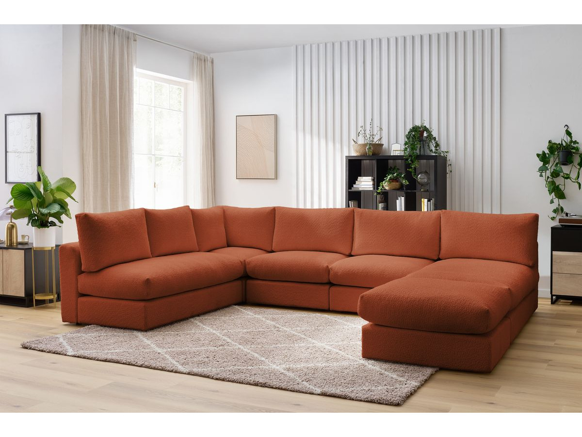 Bobochic Paris Ecksofa mit Pouf 369 × 262 cm Bouclé-Stoff Orange