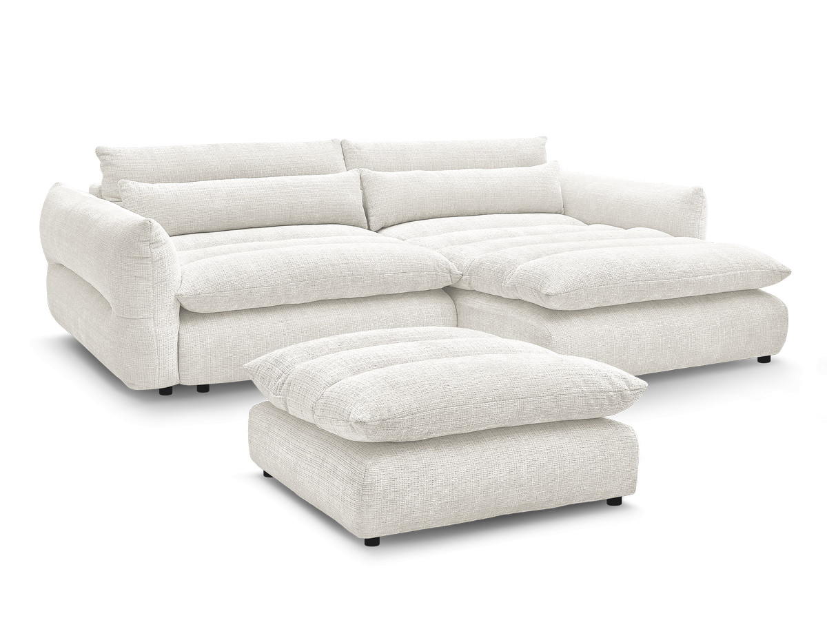 Bobochic Neil Ecksofa mit Pouf Strukturstoff Weiß Ecke rechts