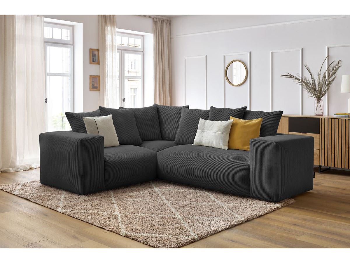 Bobochic Voltaire Ecksofa 268 × 214 cm Cordsamt Dunkelgrau Ecke links