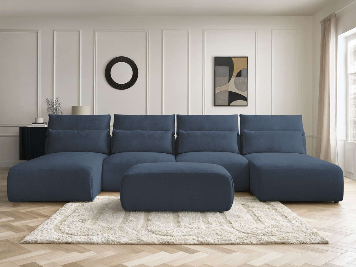 Bobochic Jana Wohnlandschaft mit kleinem Pouf Melange-Stoff Blau