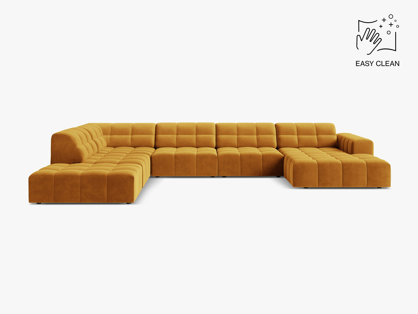 Micadoni Panorama Ecksofa Jennifer 7-Sitzer Samt Venus Gelb Links