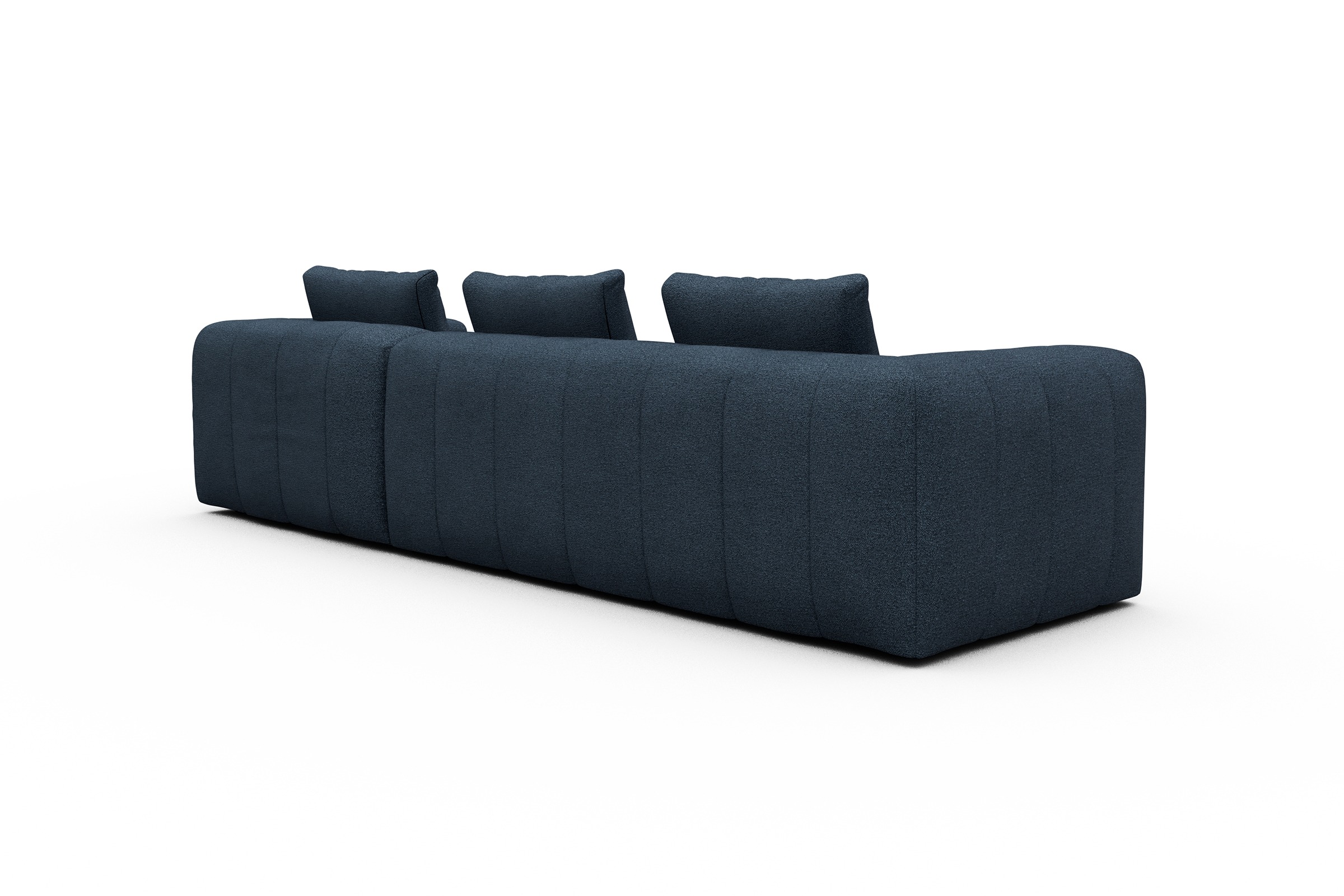Ecksofa Hugo 2,5-Sitzer Armlehne links mit Chaiselongue Boucle-Blue