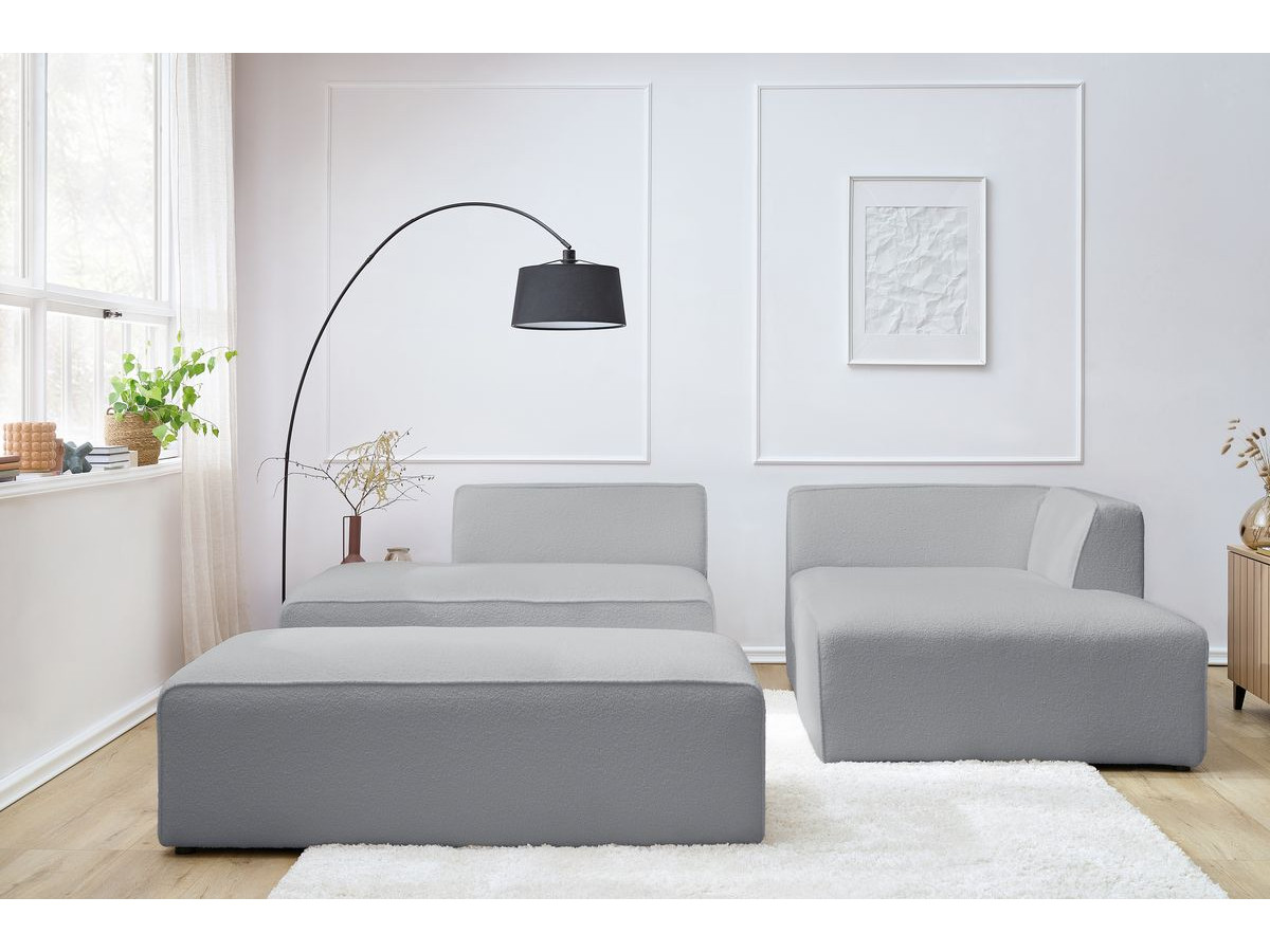 Bobochic Megeve Ecksofa mit Schlaffunktion und Pouf Bouclé-Stoff Hellgrau Ecke rechts