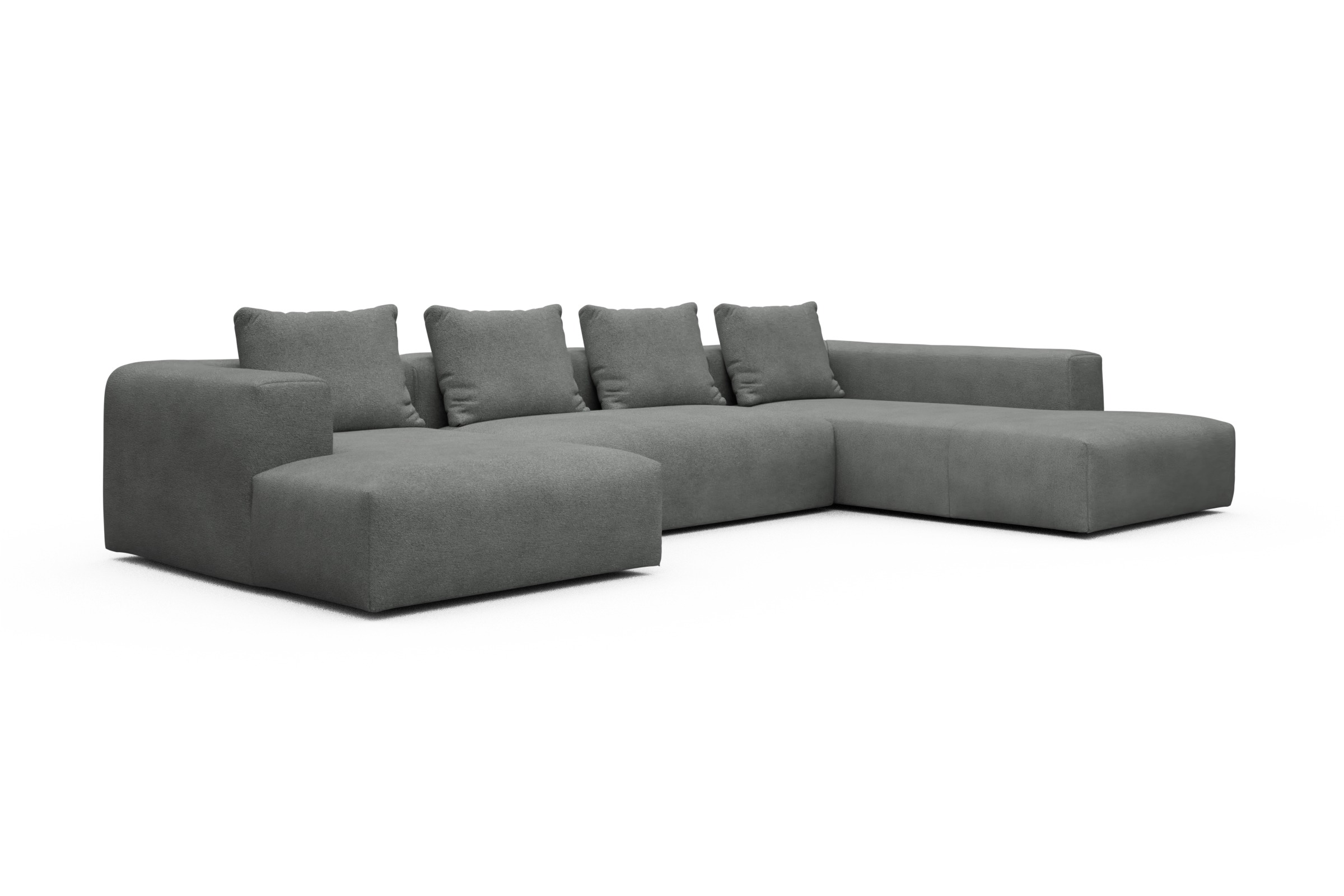 Wohnlandschaft Fred Relax-Ecke rechts mit 2-Sitzer und Chaiselongue links Boucle-Ash-Grey