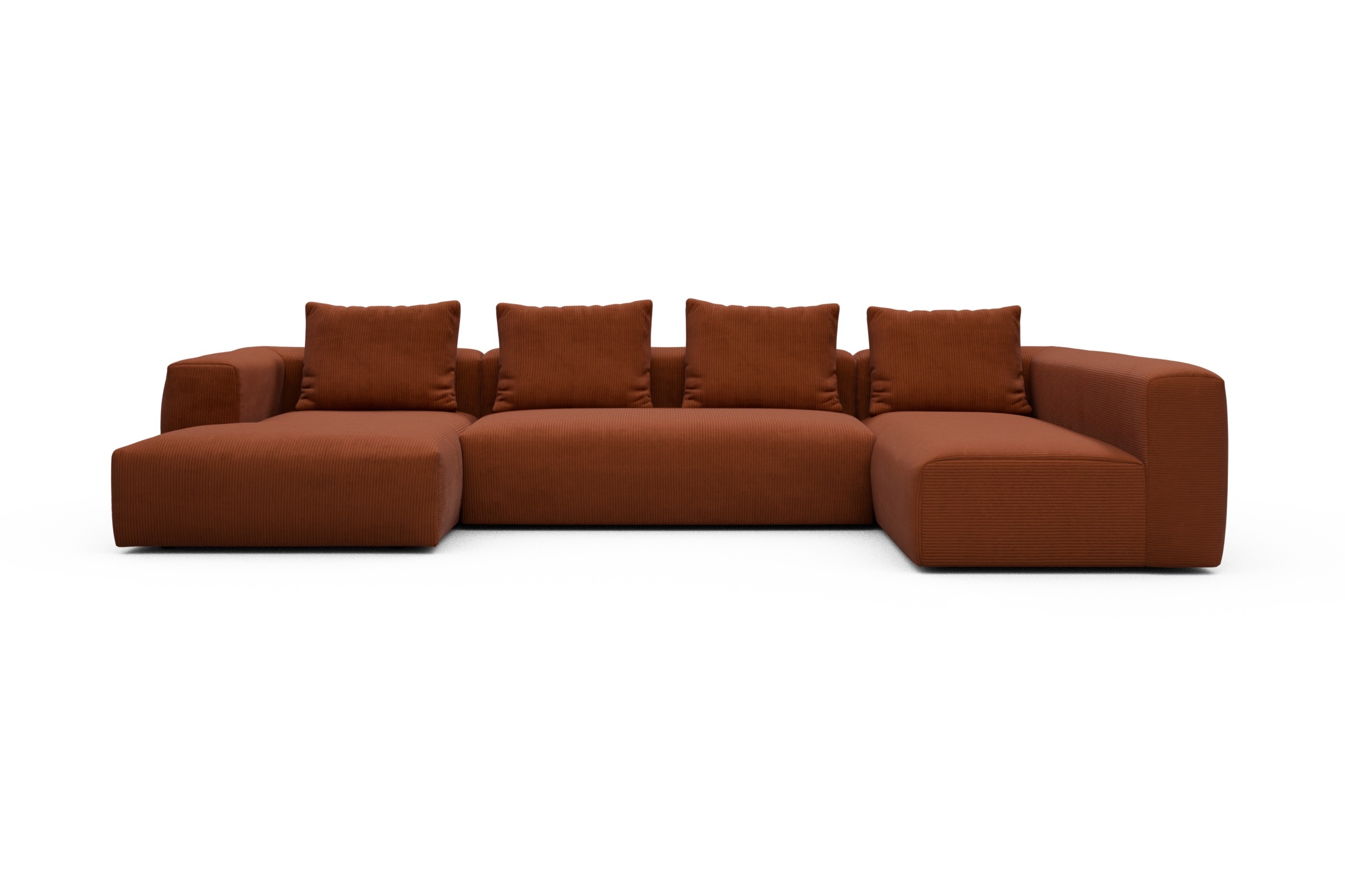 Skandi Home Wohnlandschaft Fred Chaiselongue links mit 2-Sitzer und lange Armlehne rechts Corduroy-Burnt-Orange moebelfaktor