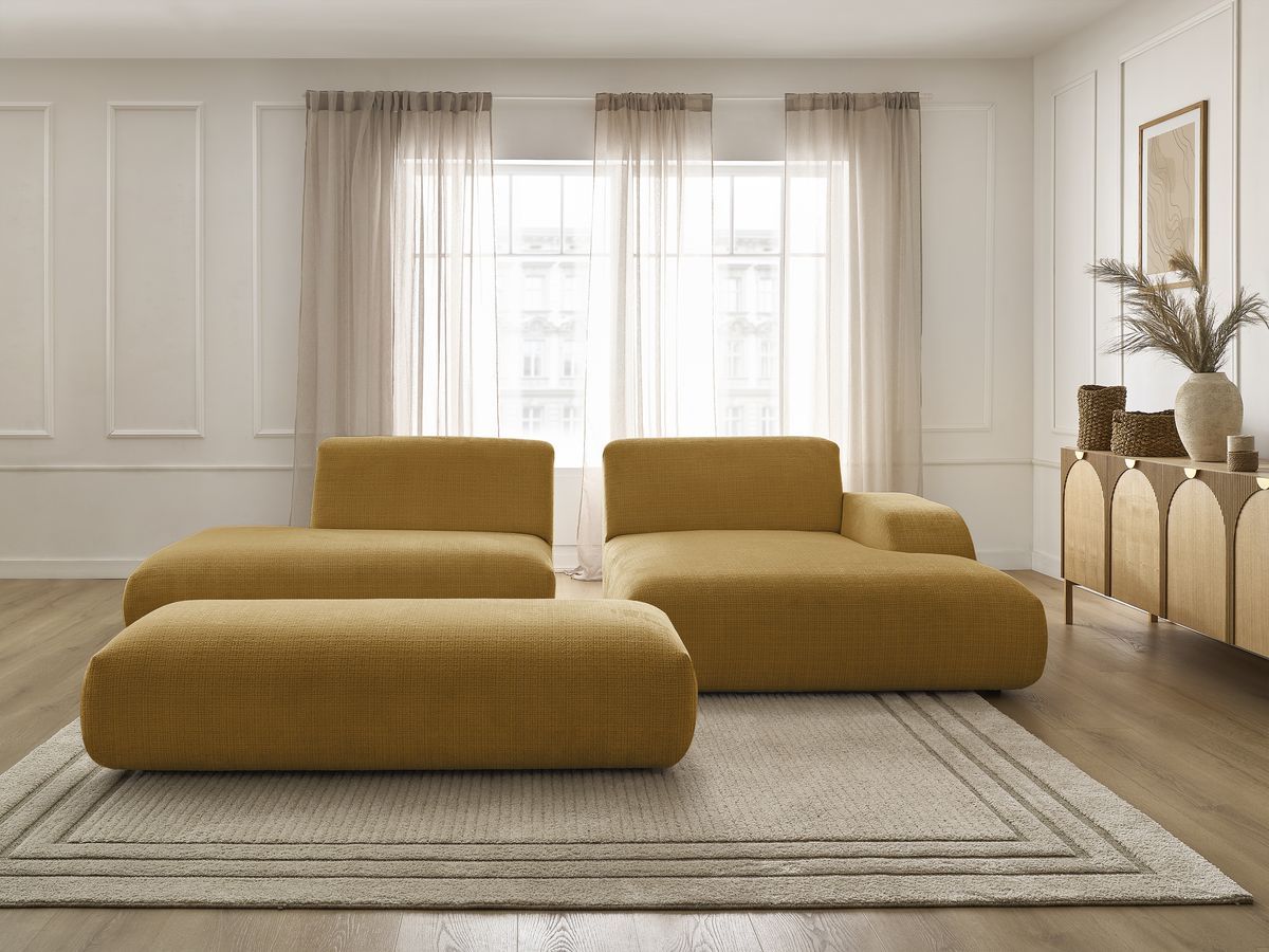 Bobochic Sirius Ecksofa mit Pouf 300 × 170 cm Strukturstoff Gelb Ecke rechts