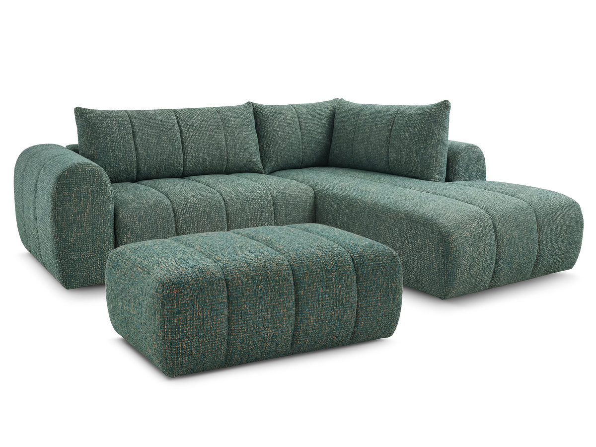 Bobochic Nesty Ecksofa in L-Form, 256 cm, mit Pouf Melange-Stoff Dunkelgrün Ecke rechts