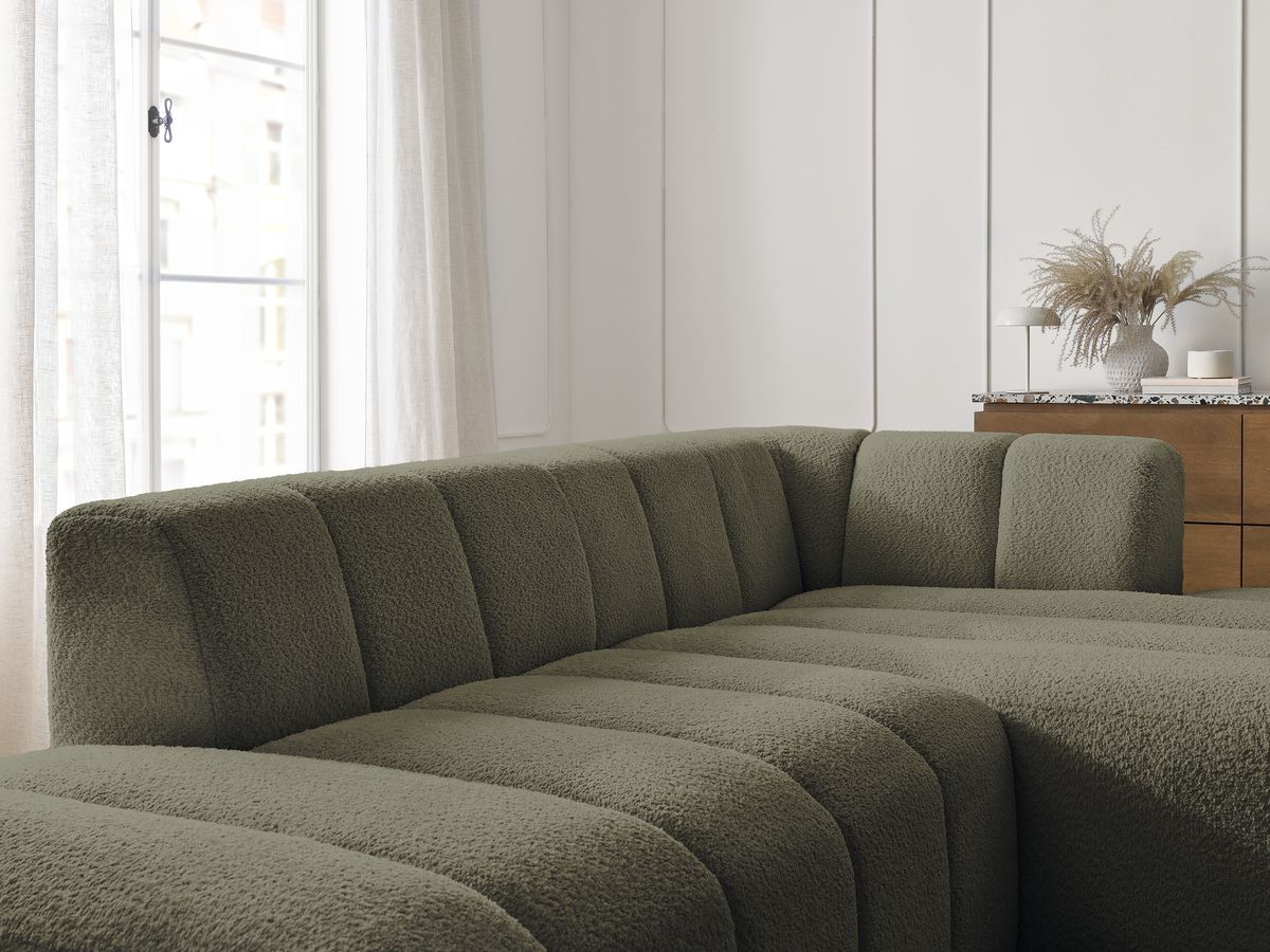 Bobochic Annecy Ecksofa Bouclé-Stoff Grün Ecke rechts