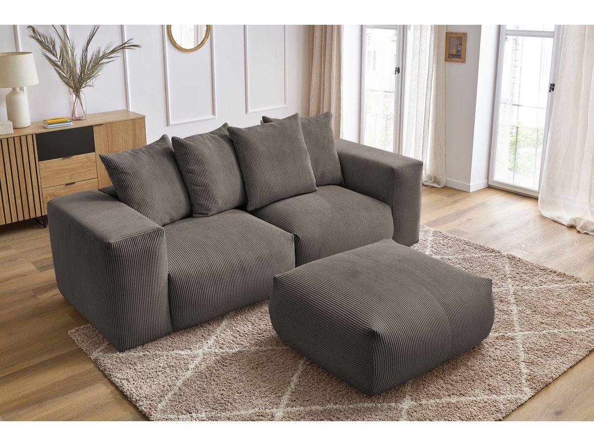 Bobochic Voltaire Sofa 4-Sitzer mit Pouf 248 × 100 cm Cordsamt Taupe