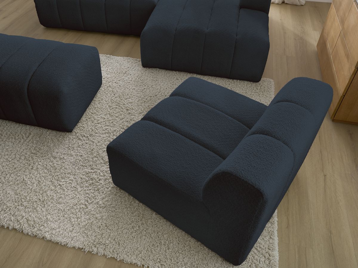 Bobochic Annecy Ecksofa mit Sofamodul und Pouf Bouclé-Stoff Dunkelblau Ecke rechts