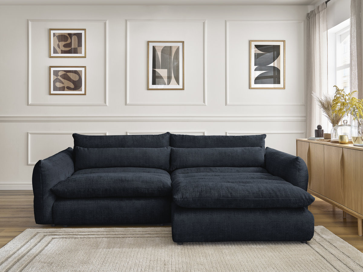 Bobochic Neil Ecksofa Strukturstoff Dunkelblau Ecke rechts