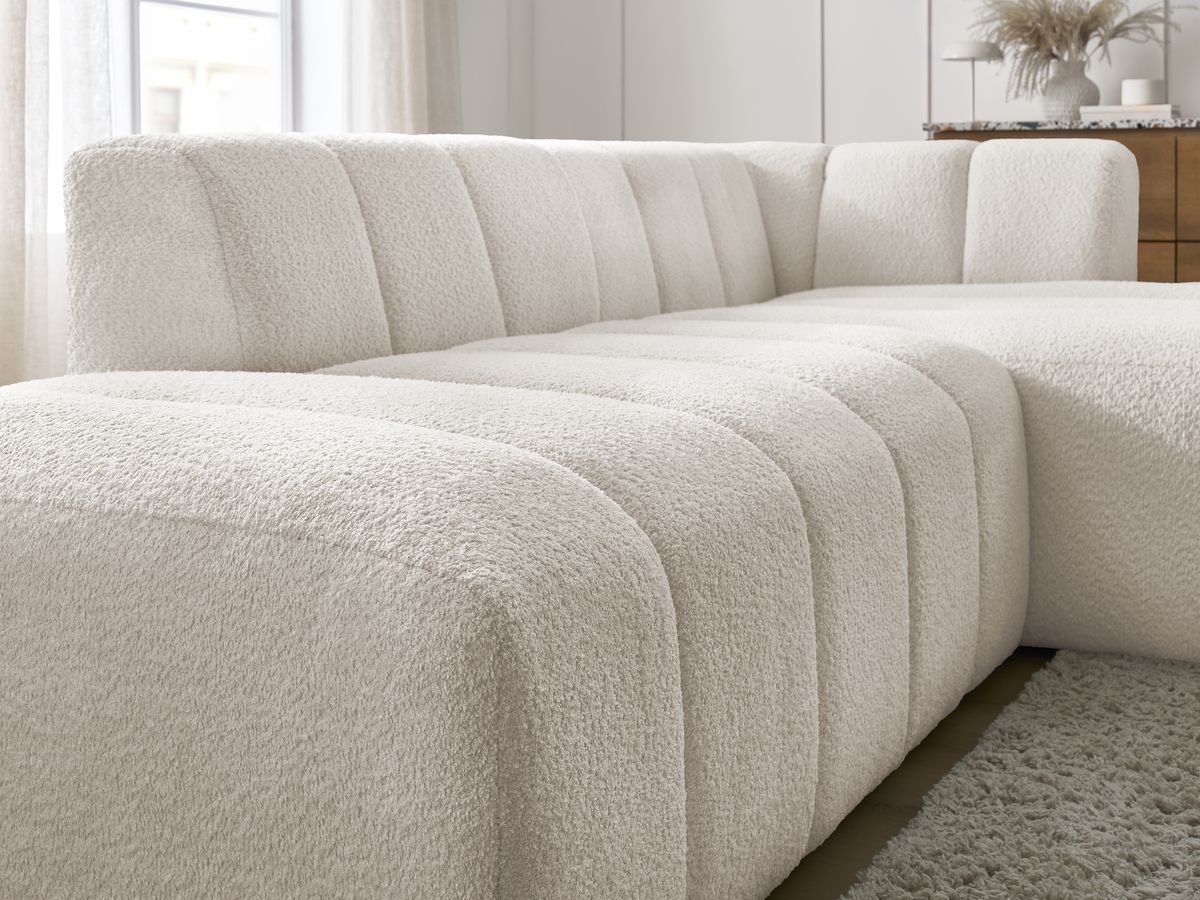 Bobochic Annecy Ecksofa Bouclé-Stoff Weiß Ecke rechts