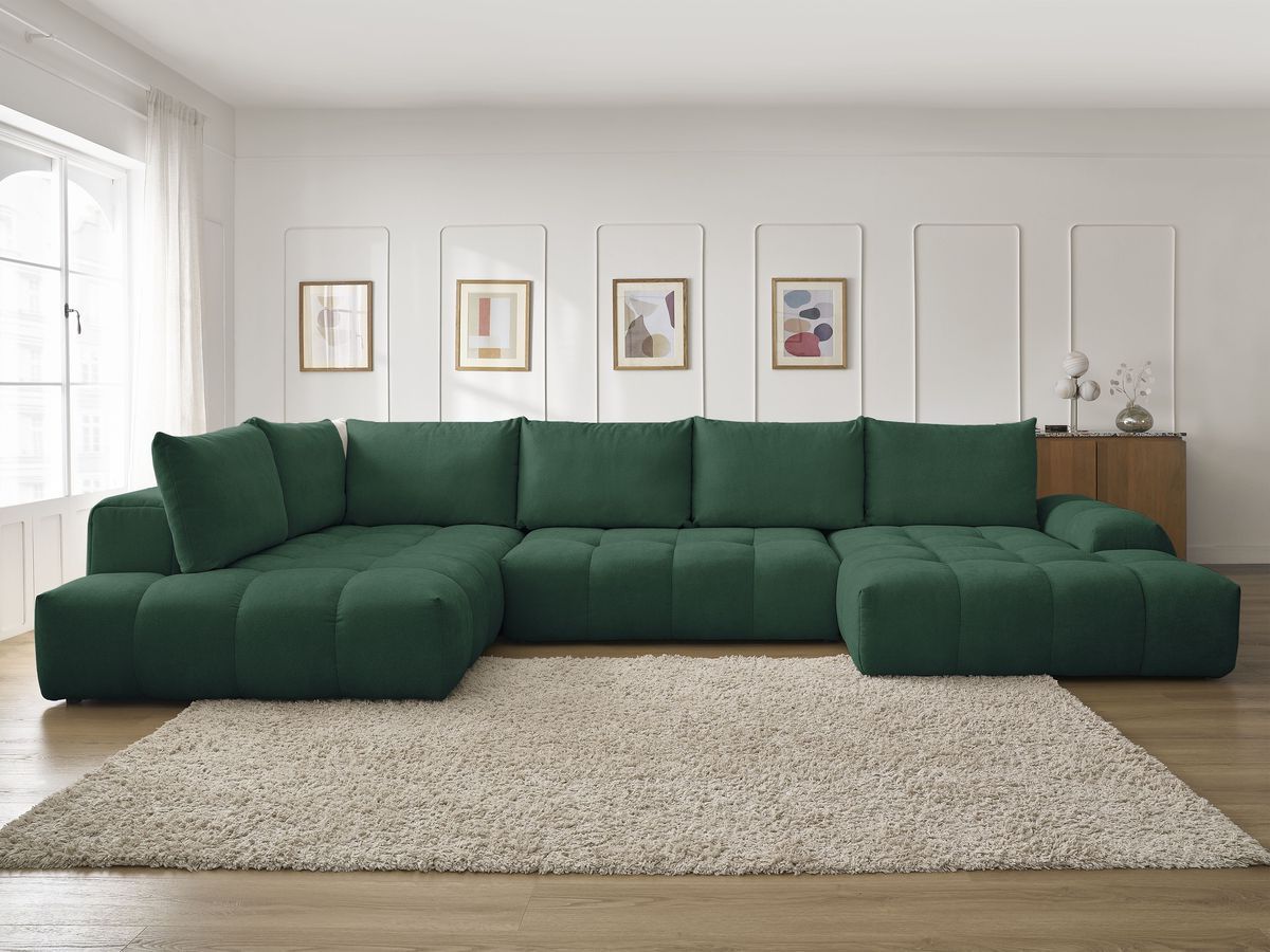 Bobochic Everest Wohnlandschaft, 6 Kissen Strukturstoff Grün Ecke rechts