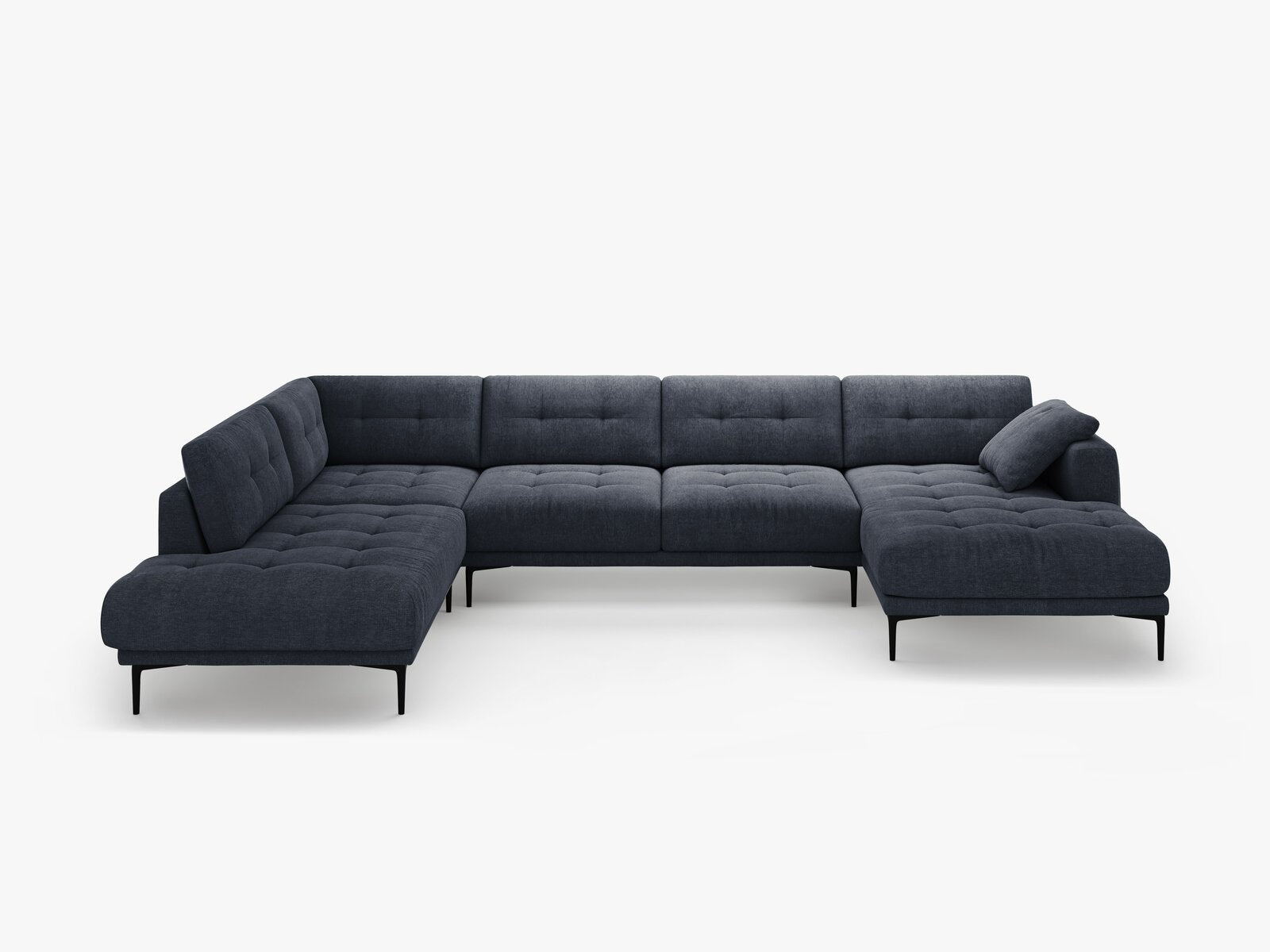 Micadoni Panorama Ecksofa Bemy 7-Sitzer Links Strukturierter Stoff Dunkelblau