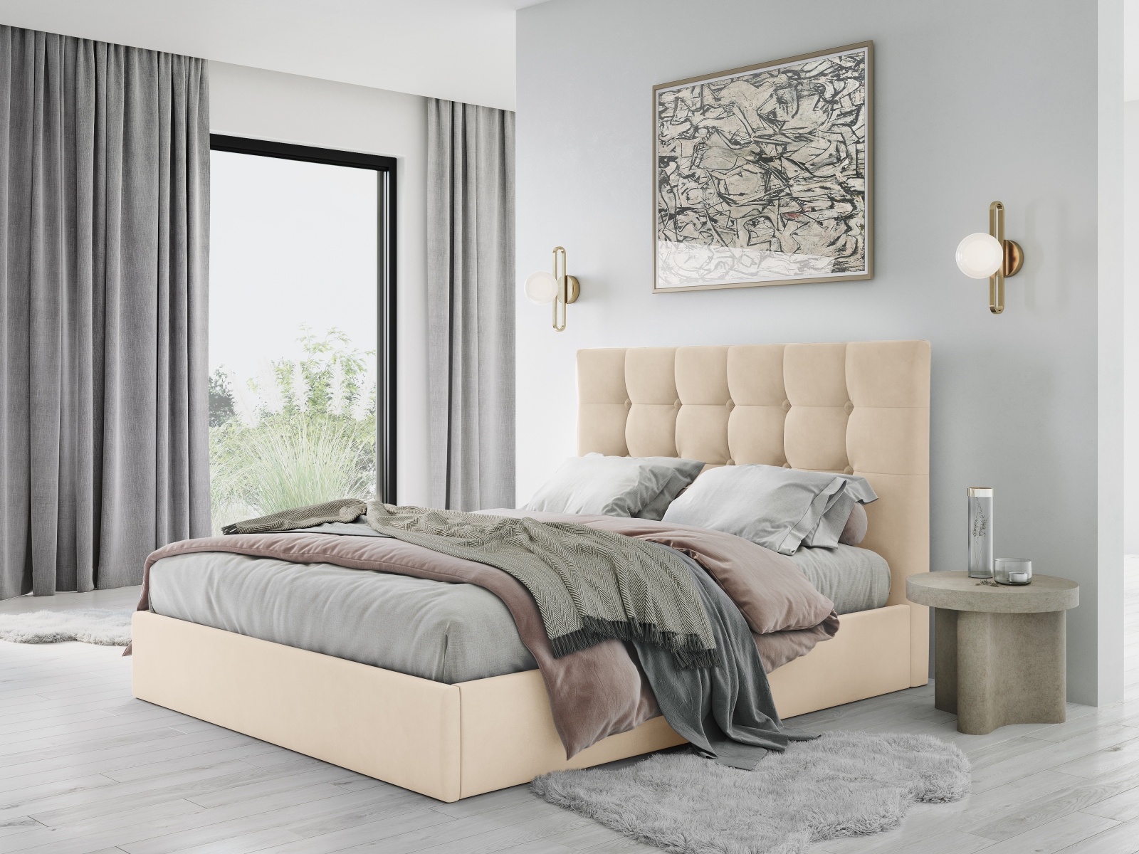 Micadoni Bett Phaedra Samt Matt Velvet Beige 160x200