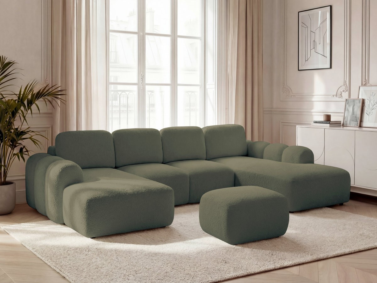 Bobochic Montaigne Wohnlandschaft mit Pouf Bouclé-Stoff Grün Ecke links