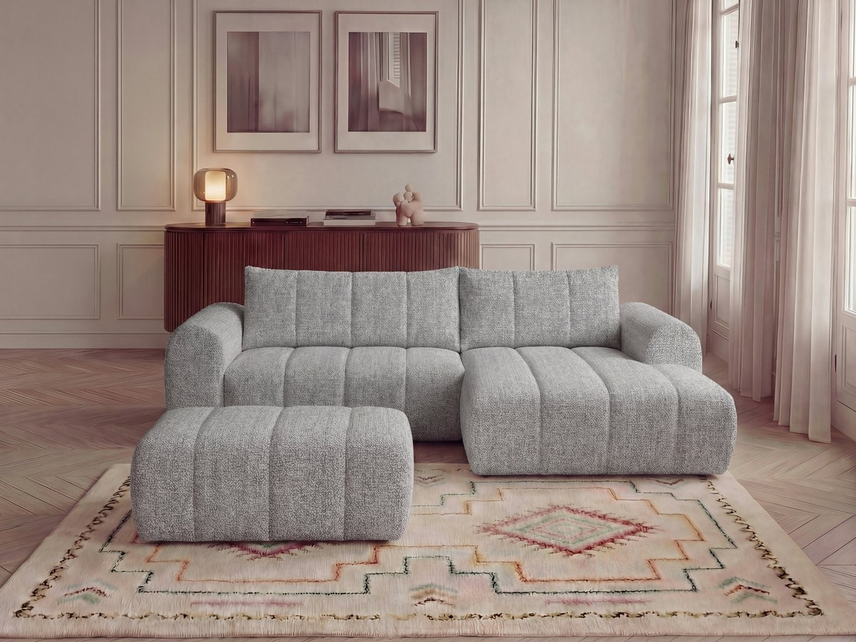 Bobochic Nesty Ecksofa 272 cm mit Pouf Melange-Stoff Hellgrau Ecke rechts