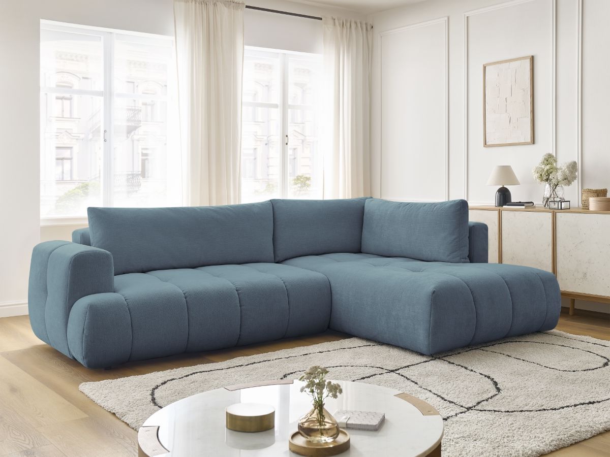 Bobochic Fuji Ecksofa mit Schlaffunktion und Bettkasten 282 × 204 cm Stoff Hellblau Ecke rechts