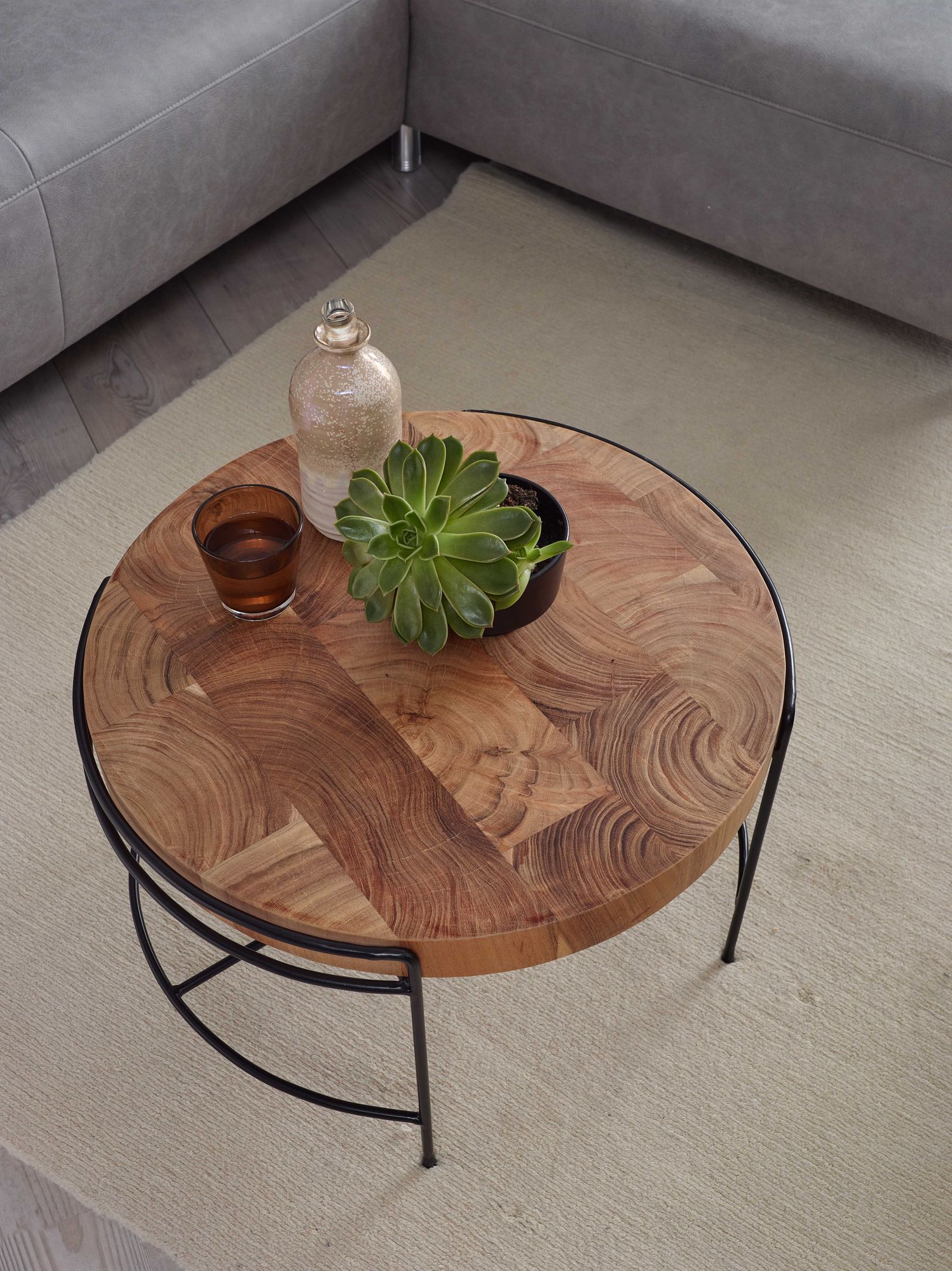 Couchtisch Famjin Akazie Massivholz Braun Ø 62 cm