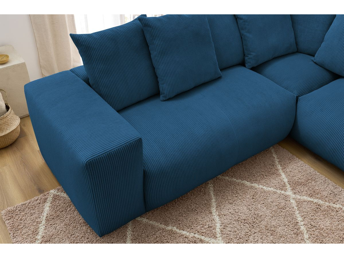 Bobochic Voltaire Ecksofa mit Pouf 322 × 268 cm Cordsamt Dunkelblau Ecke links