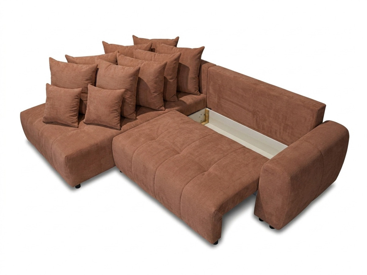 Bobochic Roxelane Ecksofa mit Schlaffunktion und Bettkasten Melange-Stoff Orange Ecke links