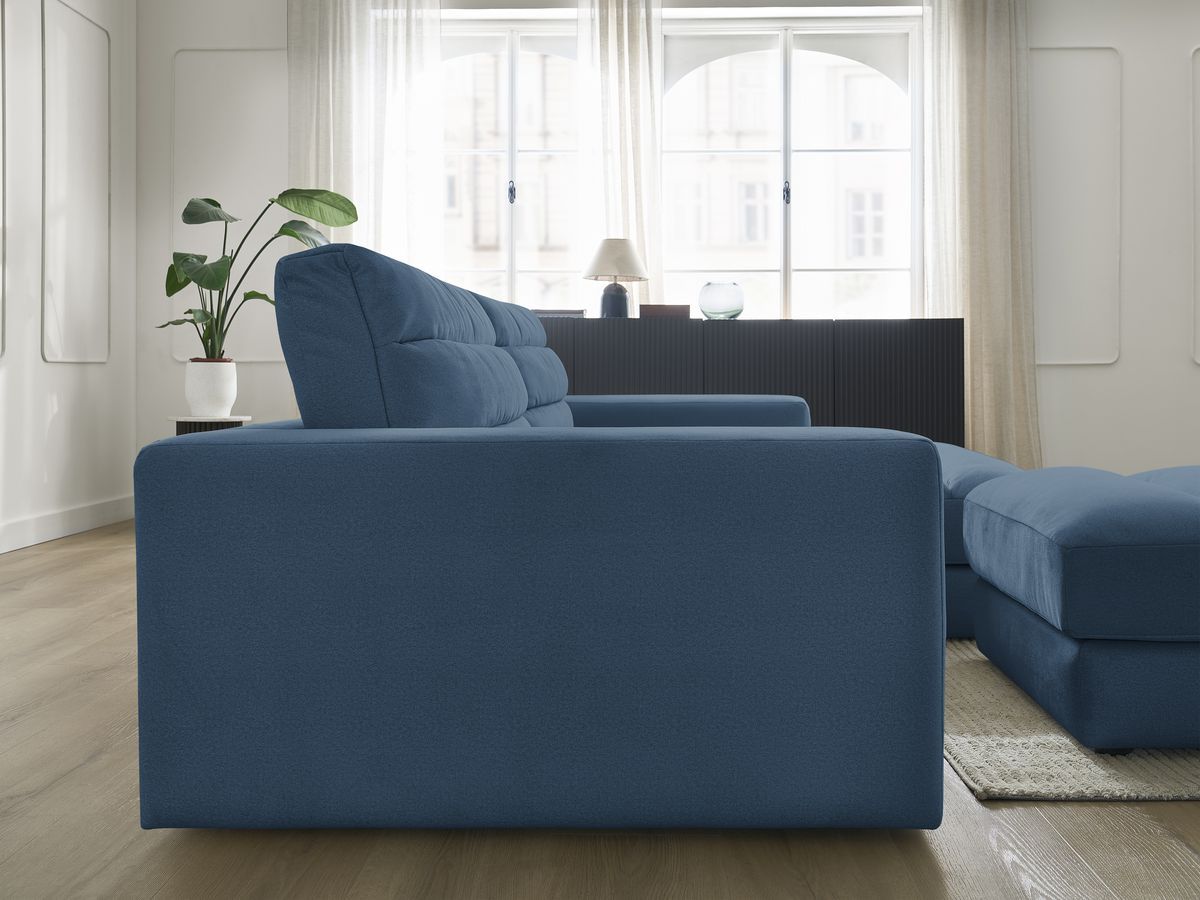 Bobochic Sierra Ecksofa mit Pouf Samt Dunkelblau Ecke rechts