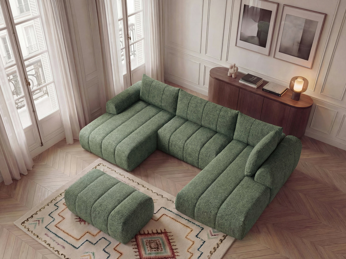 Bobochic Nesty Wohnlandschaft mit Pouf Melange-Stoff Hellgrün Ecke links