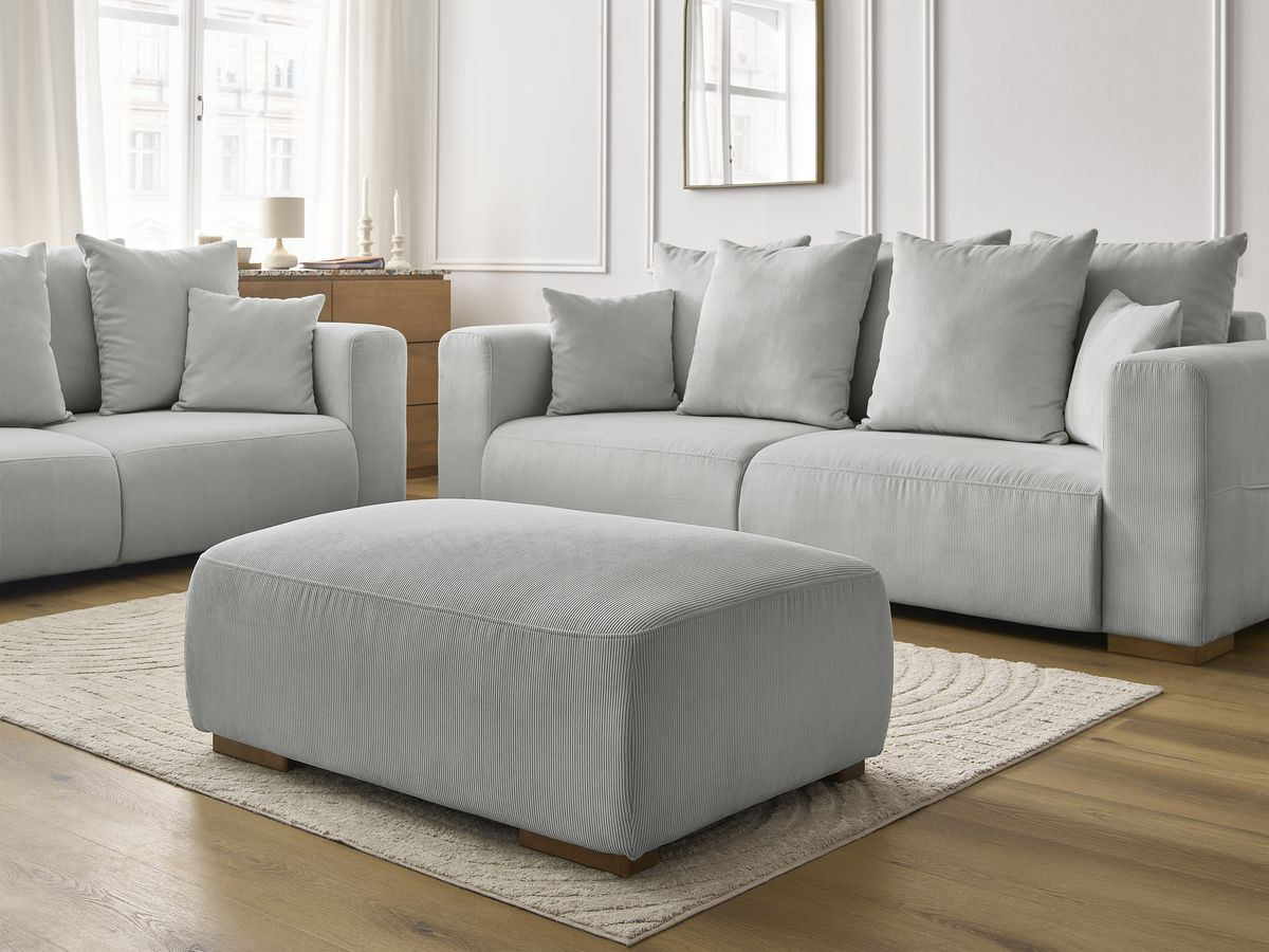 Bobochic Sidonie Sofa 6-Sitzer mit Pouf Cordsamt Hellgrau