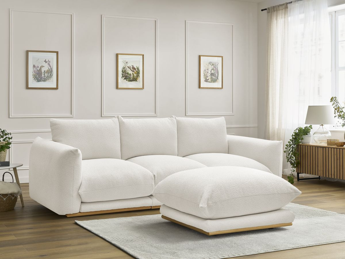 Bobochic Ernest Sofa 3-Sitzer mit Pouf 266 × 106 cm Bouclé-Stoff Weiß