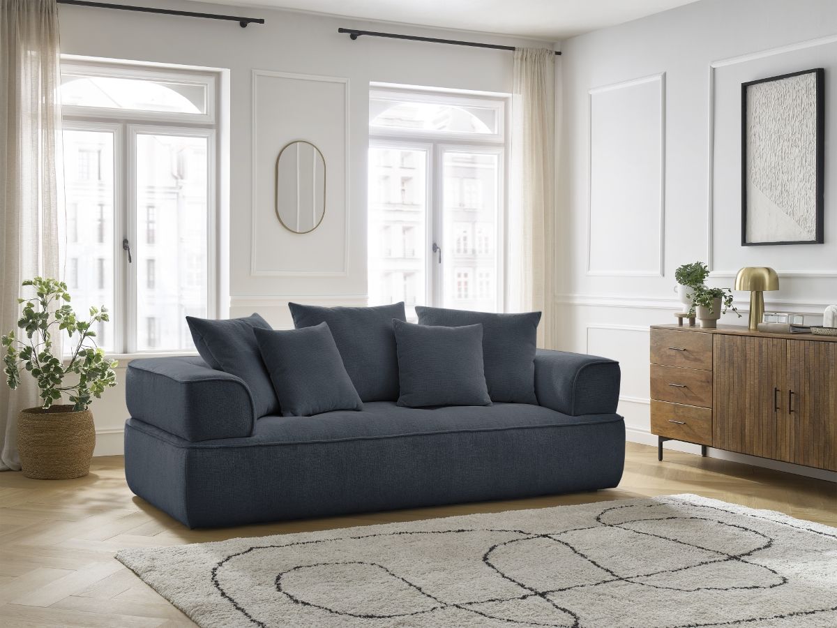 Bobochic Whesley Sofa 3-Sitzer Stoff Dunkelblau
