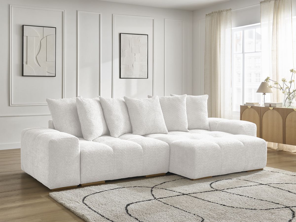 Bobochic Anakin Ecksofa, 6 Kissen Bouclé-Stoff Weiß