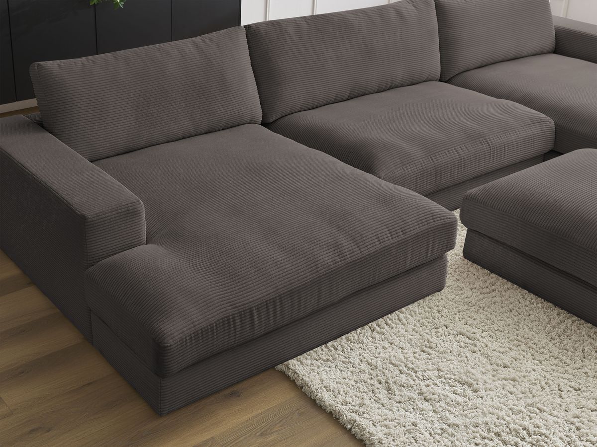 Bobochic Leonard Wohnlandschaft mit Pouf 349 × 159 cm Cordsamt Braun