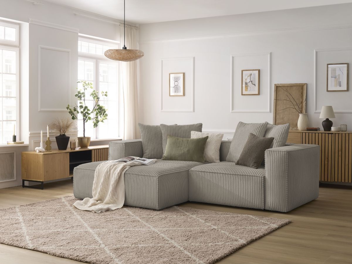 Bobochic Nina Ecksofa Cordsamt Taupe Ecke links