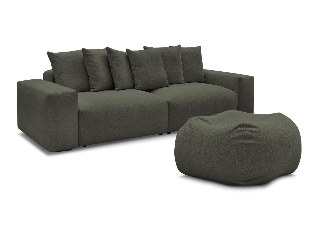 Bobochic Voltaire Sofa 5-Sitzer mit Pouf Melange-Stoff Grün