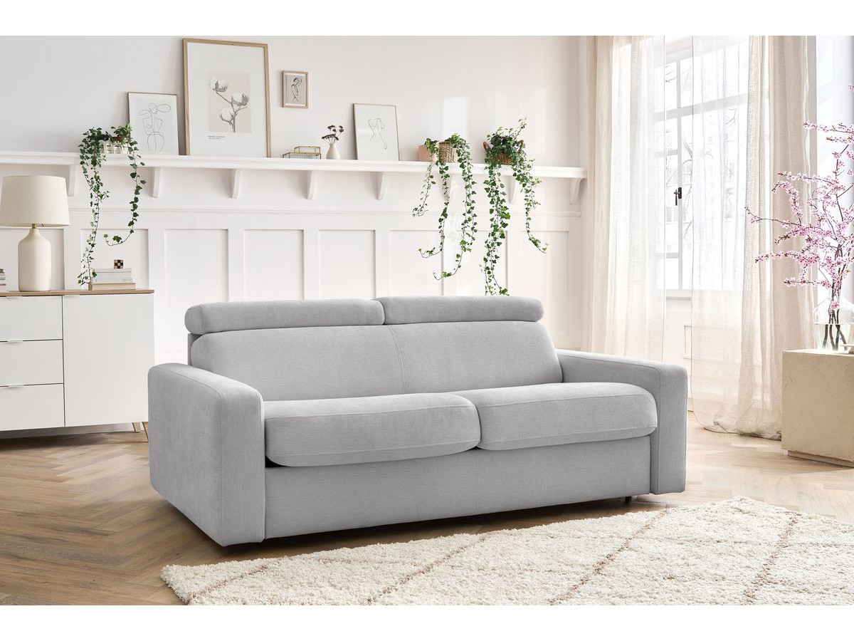Bobochic Monaco Schlafsofa 3-Sitzer Stoff Hellgrau, Liegefläche 140 × 190 cm