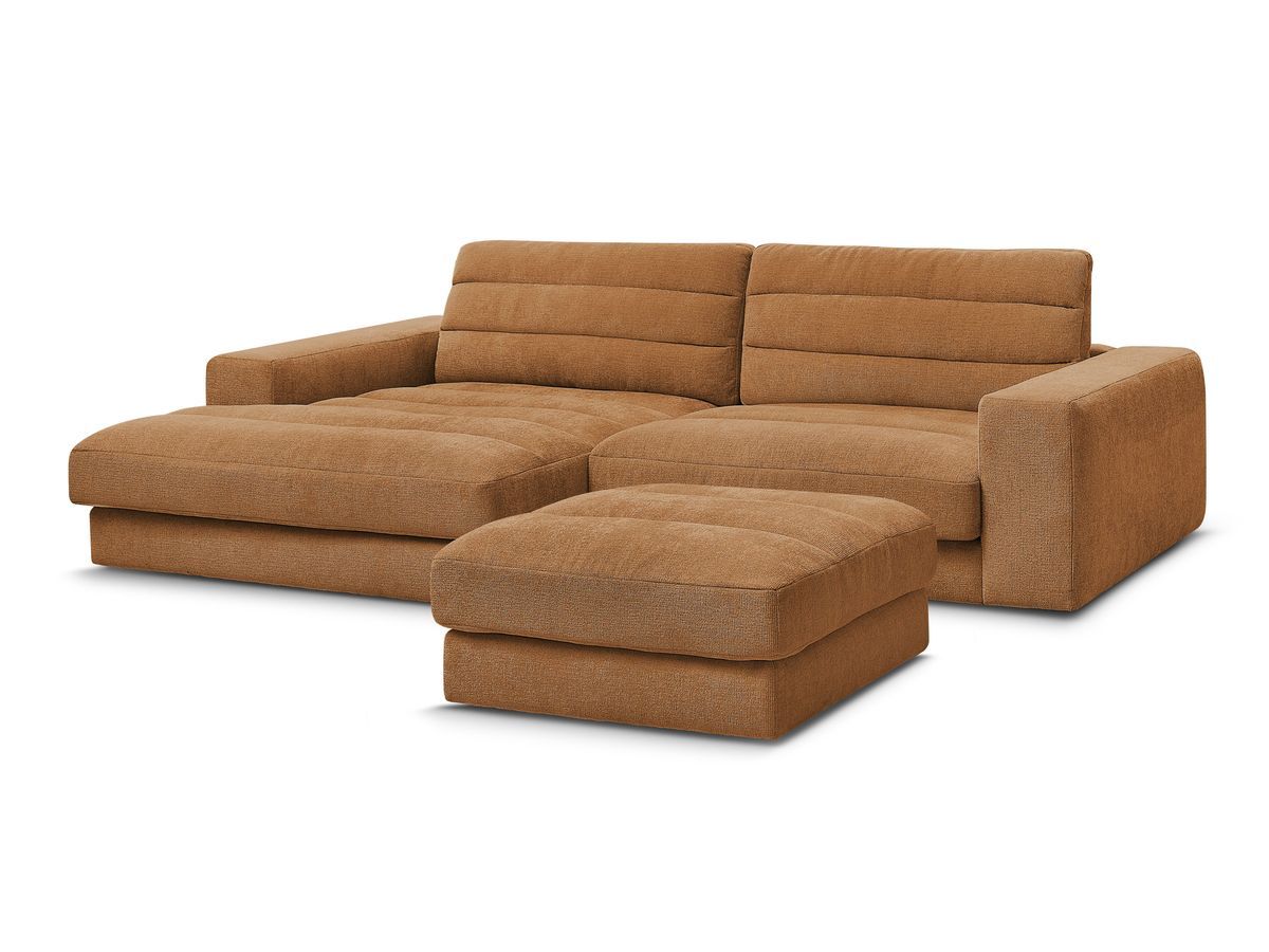 Bobochic Sierra Ecksofa mit Pouf Strukturstoff Orange Ecke links
