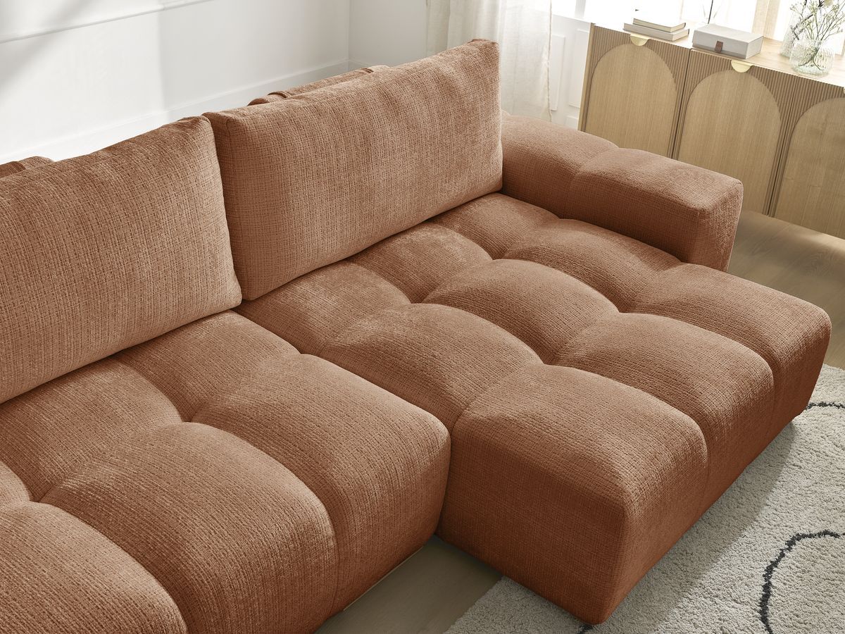 Bobochic Anakin Ecksofa mit Schlaffunktion und Bettkasten, 2 Kissen Strukturstoff Orange