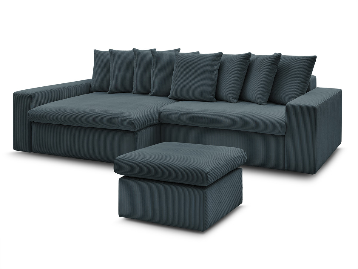 Bobochic Enore Ecksofa mit Pouf Cordsamt Dunkelblau Ecke links