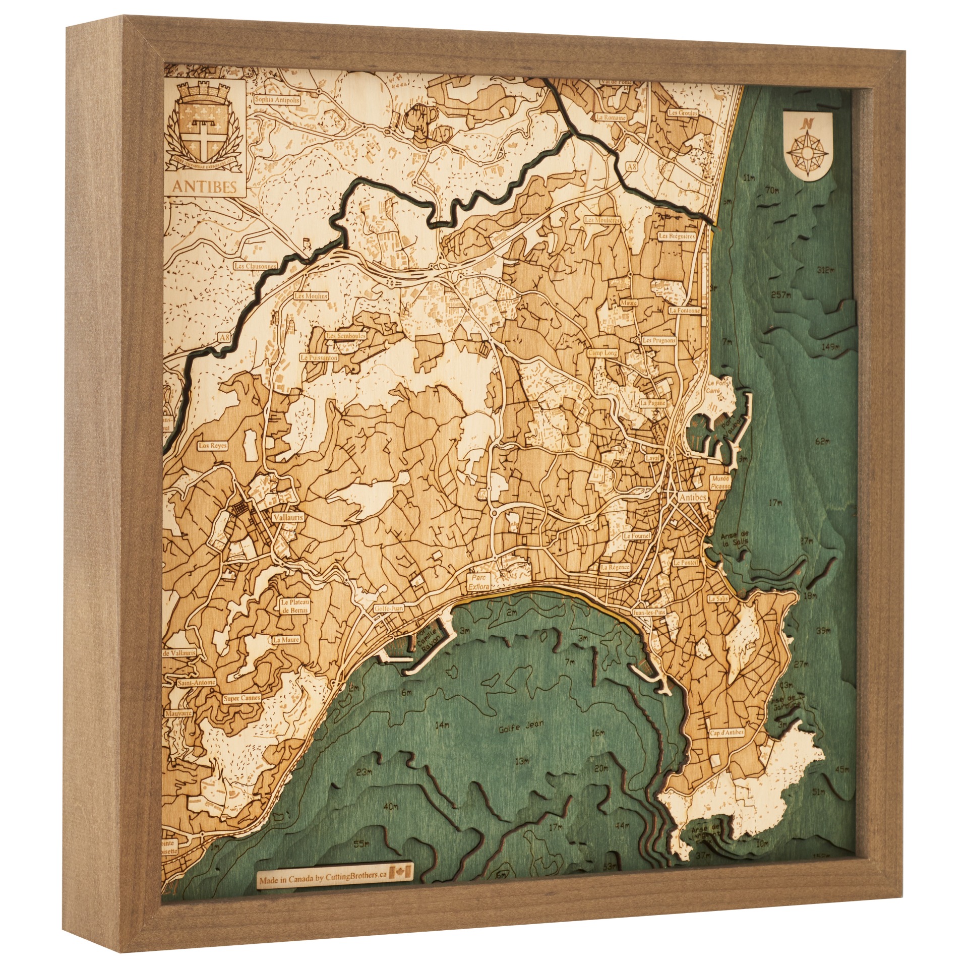 Cutting Brothers 3D Holz-Wandkarte Antibes 35x35 cm