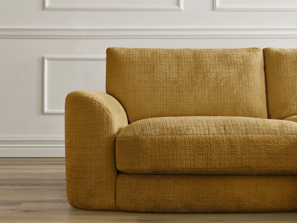 Bobochic Leonore Ecksofa mit Pouf Strukturstoff Gelb Ecke rechts
