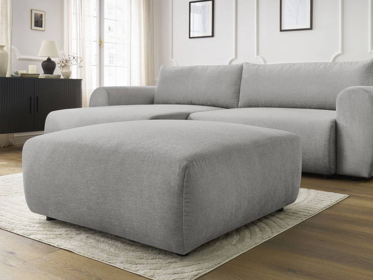 Bobochic Lucien Ecksofa mit Schlaffunktion und Bettkasten und Pouf 314 × 167 cm Stoff Hellgrau Ecke links