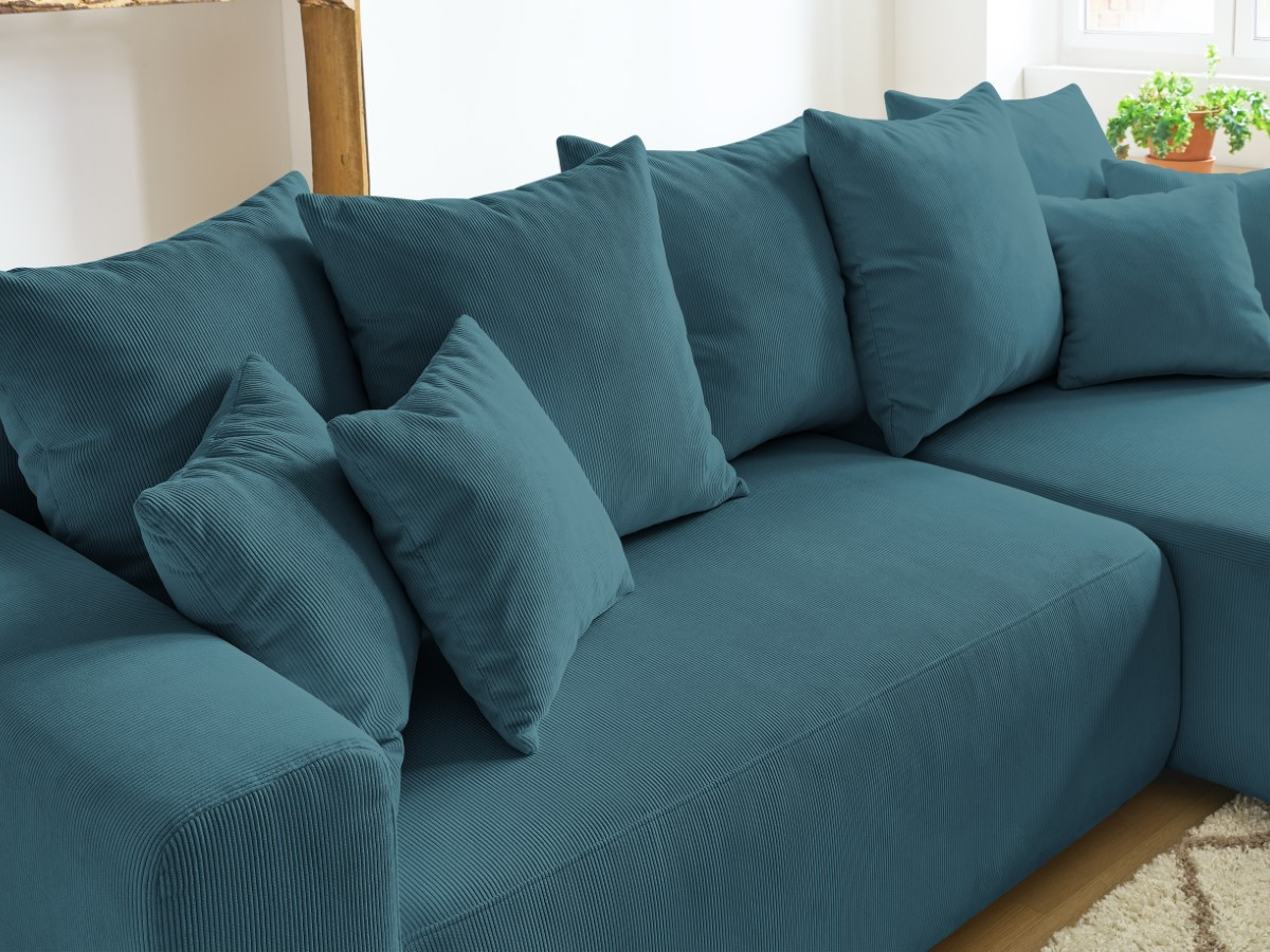 Bobochic Envy Ecksofa mit Schlaffunktion und Bettkasten Cordsamt Dunkelblau
