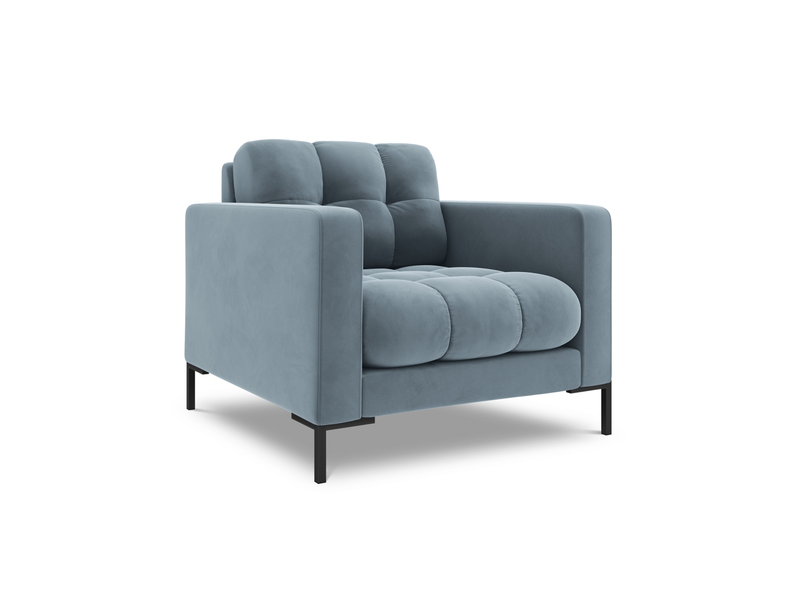 Cosmopolitan Design Sessel Bali Samt Bluvel Hellblau Beine Schwarzes Metall